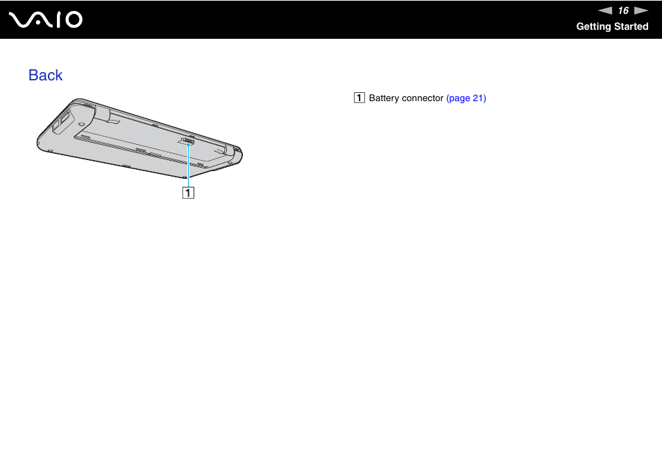 Back | Sony VAIO VGN-P500 User Manual | Page 16 / 165