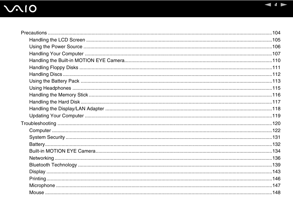 Sony VAIO VGN-P500 User Manual | Page 4 / 165