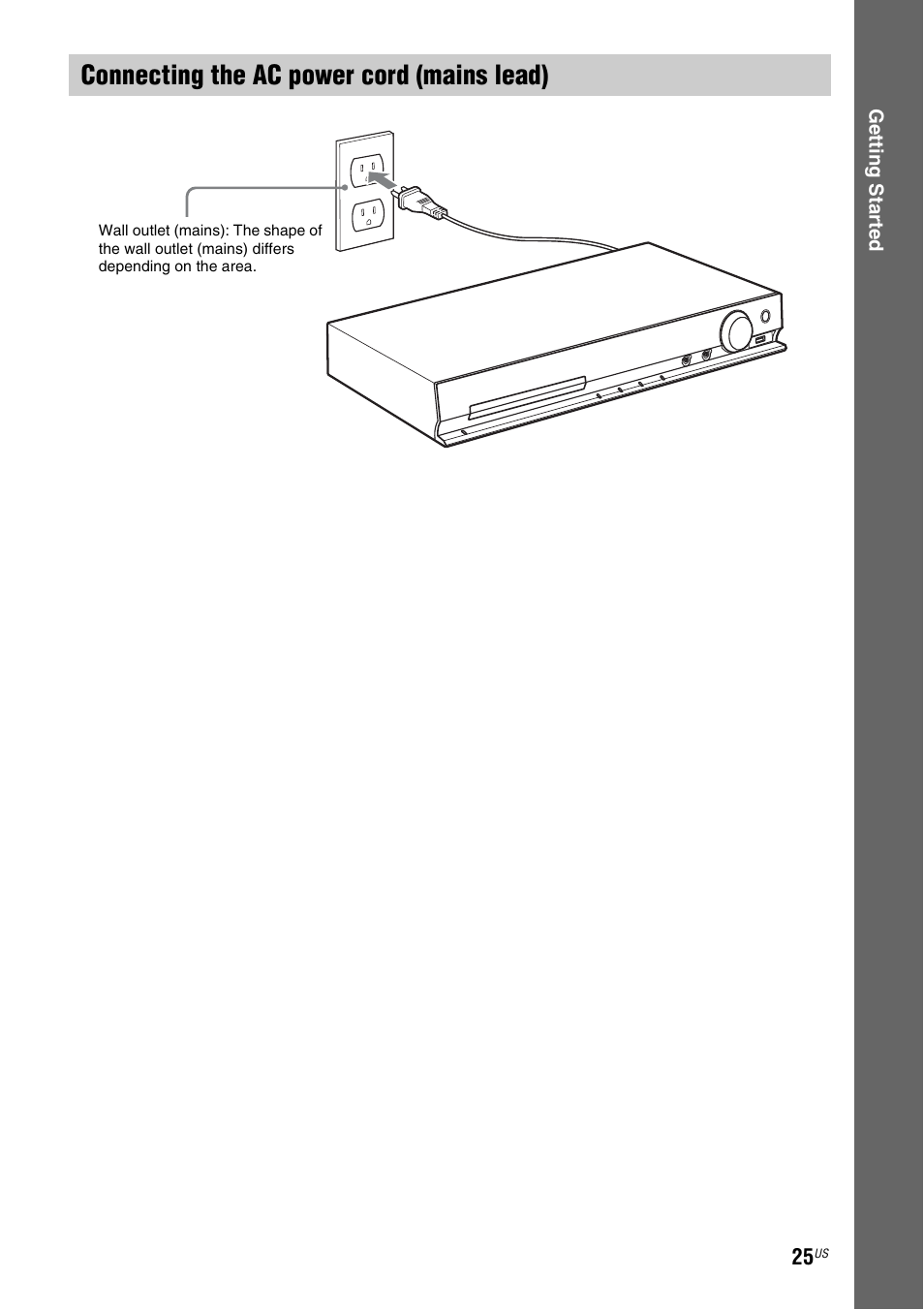 Connecting the ac power cord (mains lead) | Sony DAV-DZ175 User Manual | Page 25 / 76