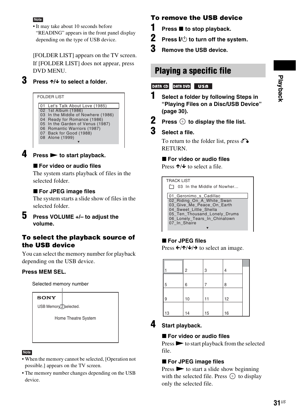 Playing a specific file | Sony DAV-DZ175 User Manual | Page 31 / 76