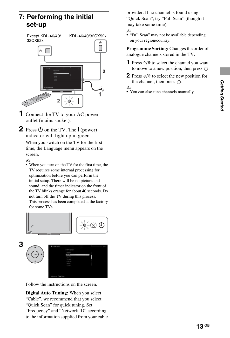 Performing the initial set-up | Sony 32EX72X User Manual | Page 13 / 36