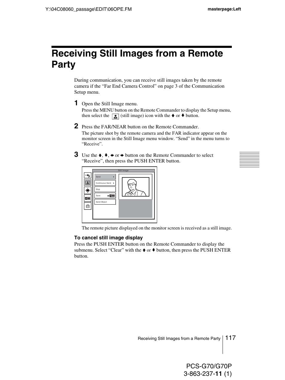 Receiving still images from a remote party | Sony PCS-G70P User Manual | Page 117 / 236
