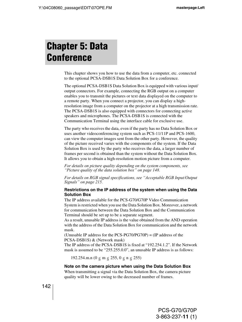 Chapter 5: data conference, Chapter 5 | Sony PCS-G70P User Manual | Page 142 / 236