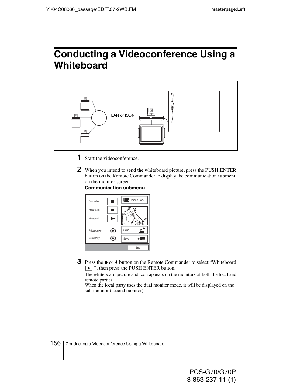 Conducting a videoconference using a whiteboard | Sony PCS-G70P User Manual | Page 156 / 236