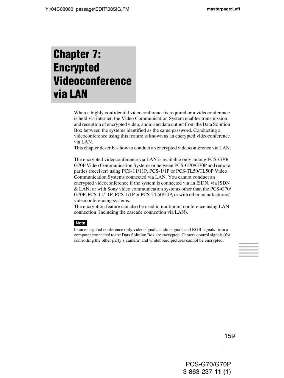 Chapter 7: encrypted videoconference via lan, Chapter 7 | Sony PCS-G70P User Manual | Page 159 / 236