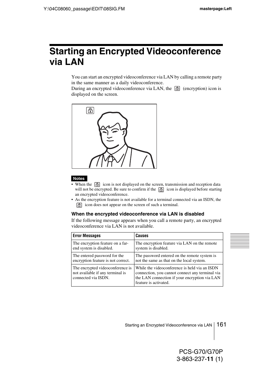Starting an encrypted videoconference via lan | Sony PCS-G70P User Manual | Page 161 / 236