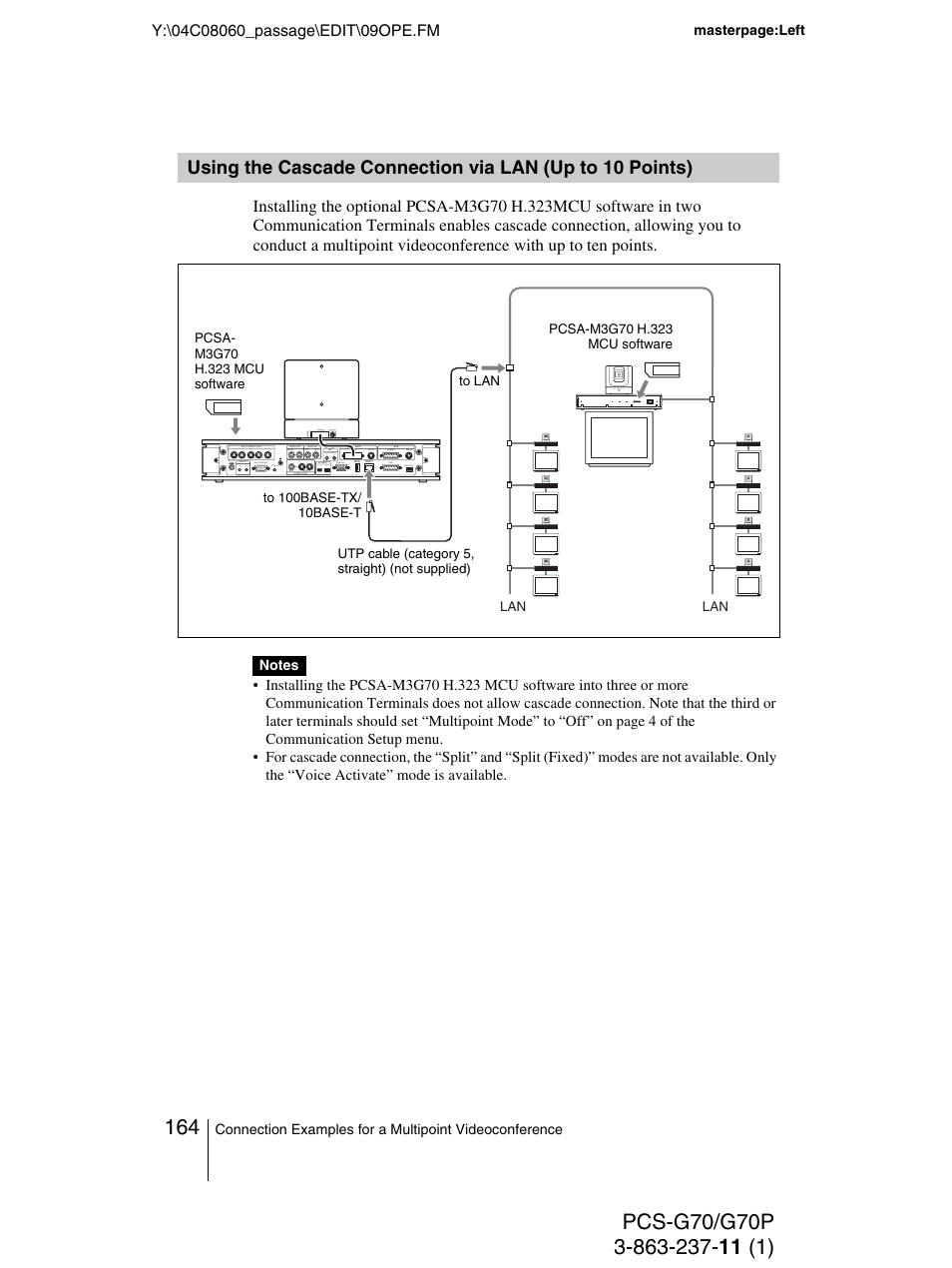 Using the cascade connection via, Lan (up to 10 points) | Sony PCS-G70P User Manual | Page 164 / 236