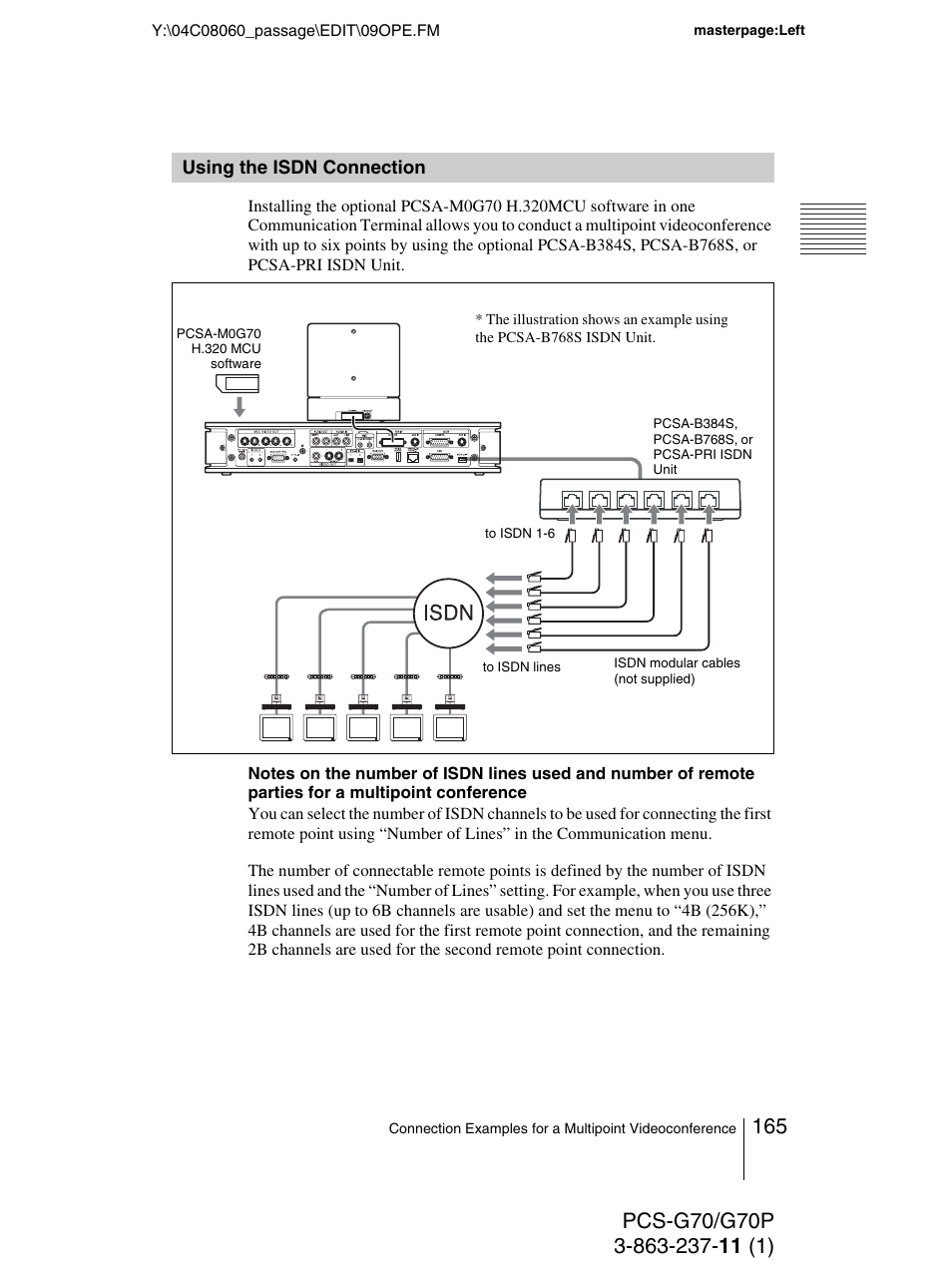 Using the isdn connection | Sony PCS-G70P User Manual | Page 165 / 236