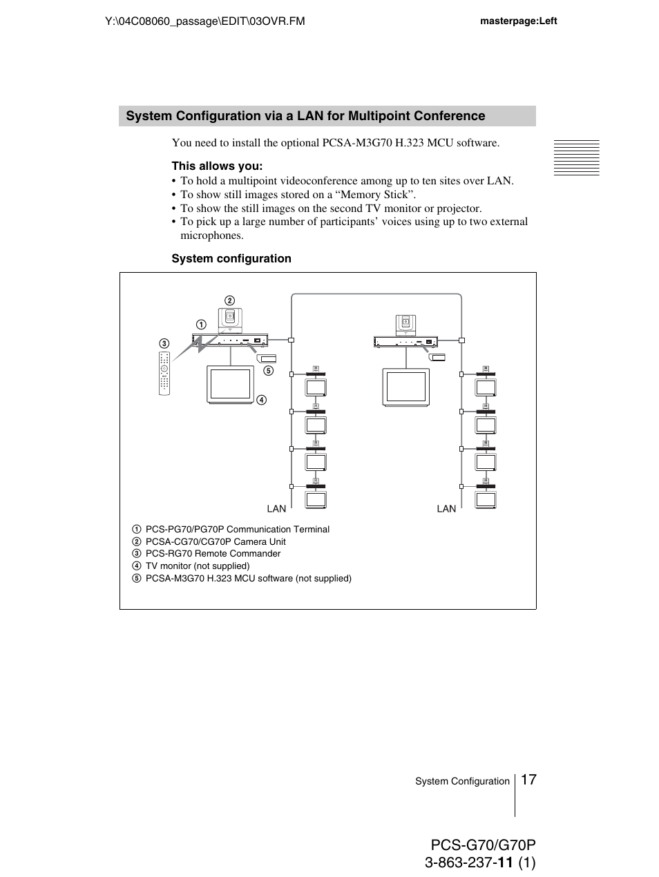 System configuration via a lan for, Multipoint conference | Sony PCS-G70P User Manual | Page 17 / 236