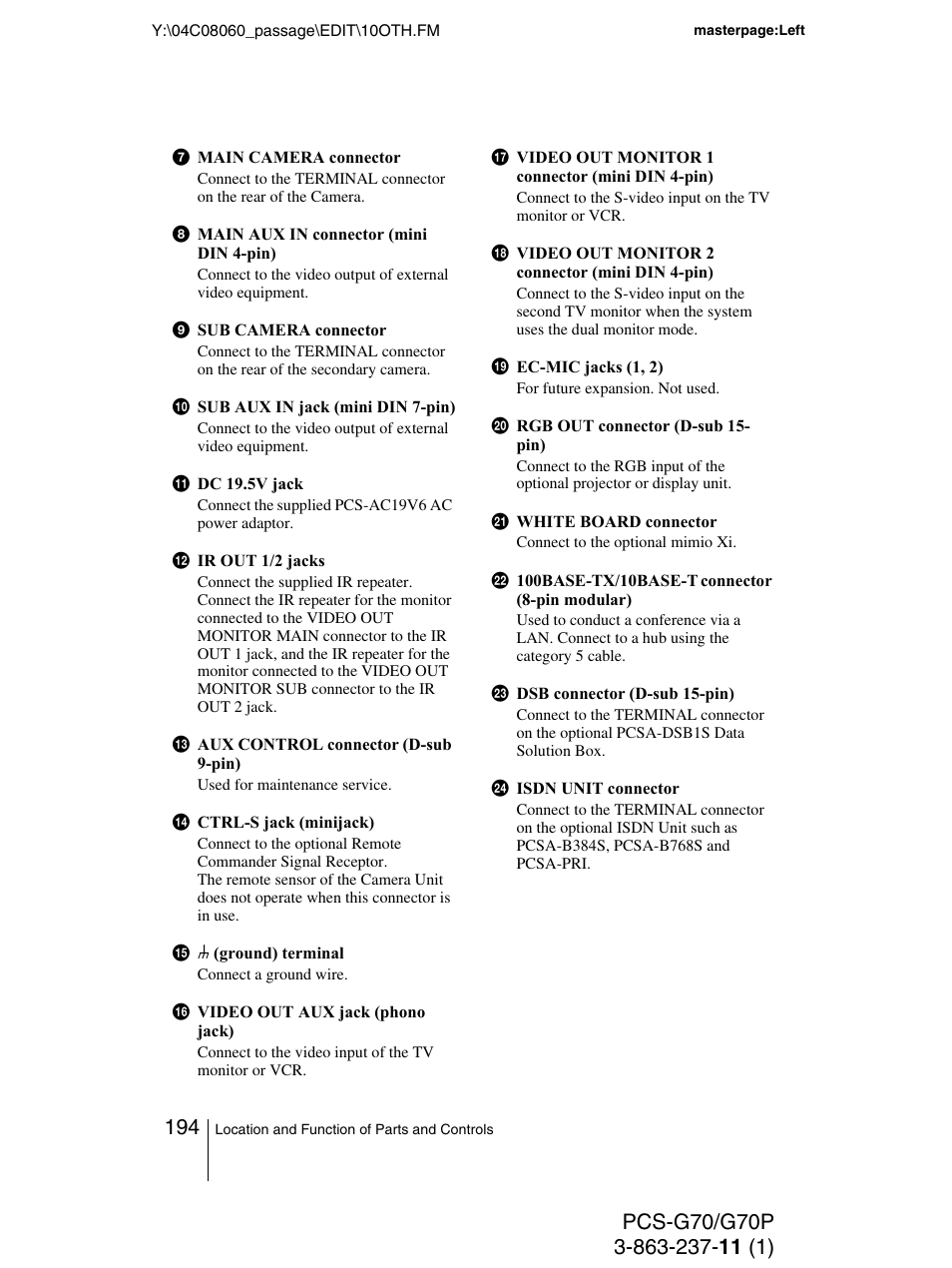 Sony PCS-G70P User Manual | Page 194 / 236