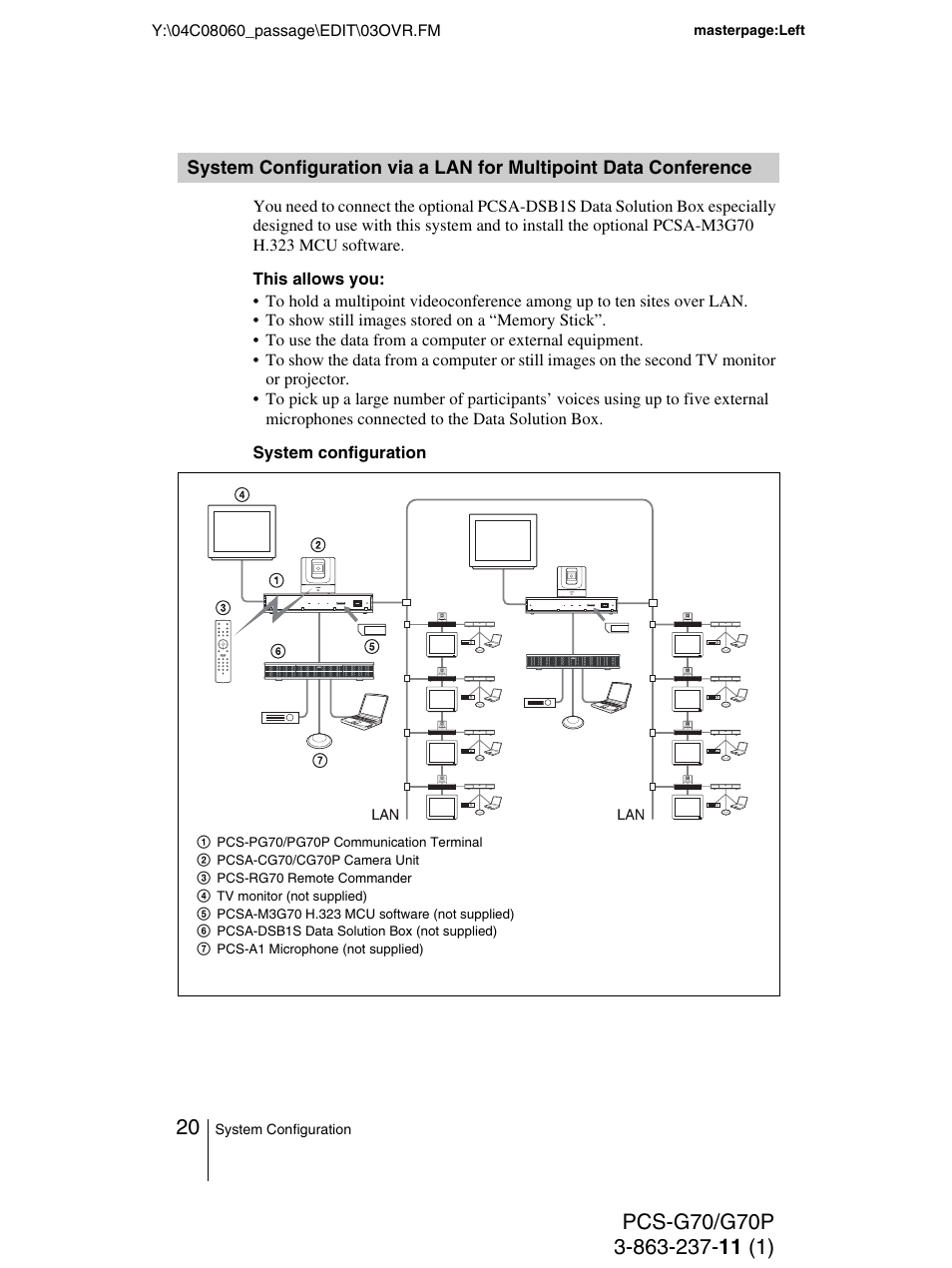 System configuration via a lan, For multipoint data conference | Sony PCS-G70P User Manual | Page 20 / 236