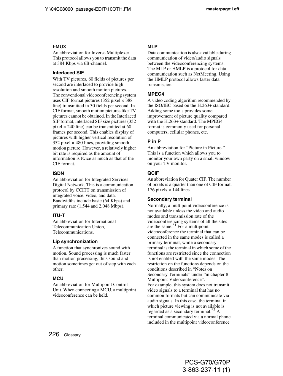 Sony PCS-G70P User Manual | Page 226 / 236