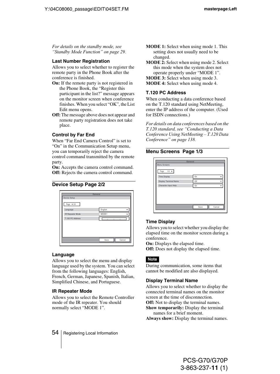 Sony PCS-G70P User Manual | Page 54 / 236
