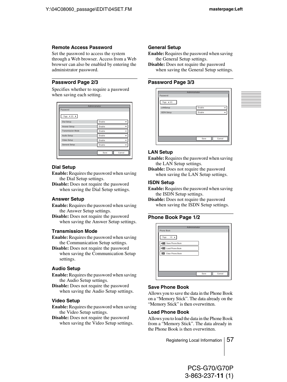 Sony PCS-G70P User Manual | Page 57 / 236