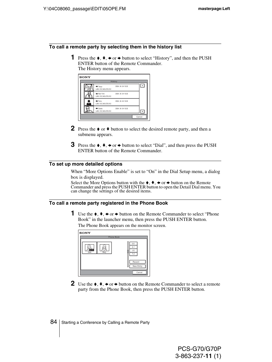 And 84 to 86 | Sony PCS-G70P User Manual | Page 84 / 236
