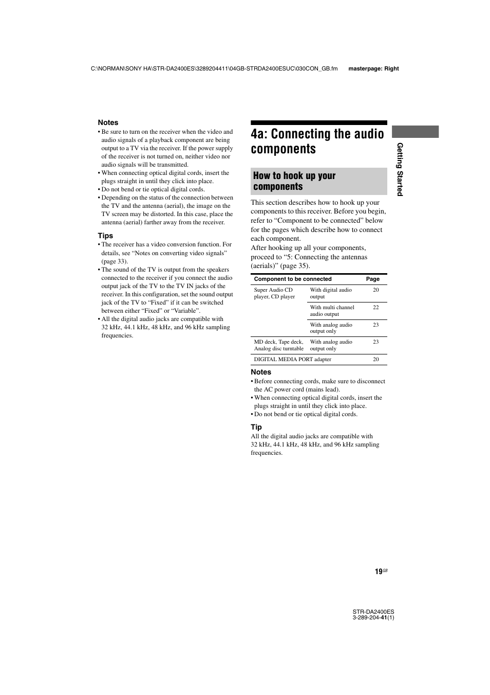 4a: connecting the audio components, How to hook up your components | Sony 3-289-204-41(1) User Manual | Page 19 / 128