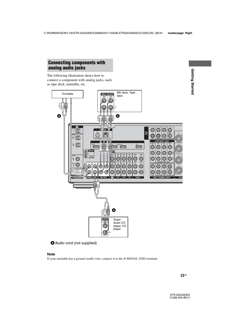 Connecting components with analog audio jacks | Sony 3-289-204-41(1) User Manual | Page 23 / 128