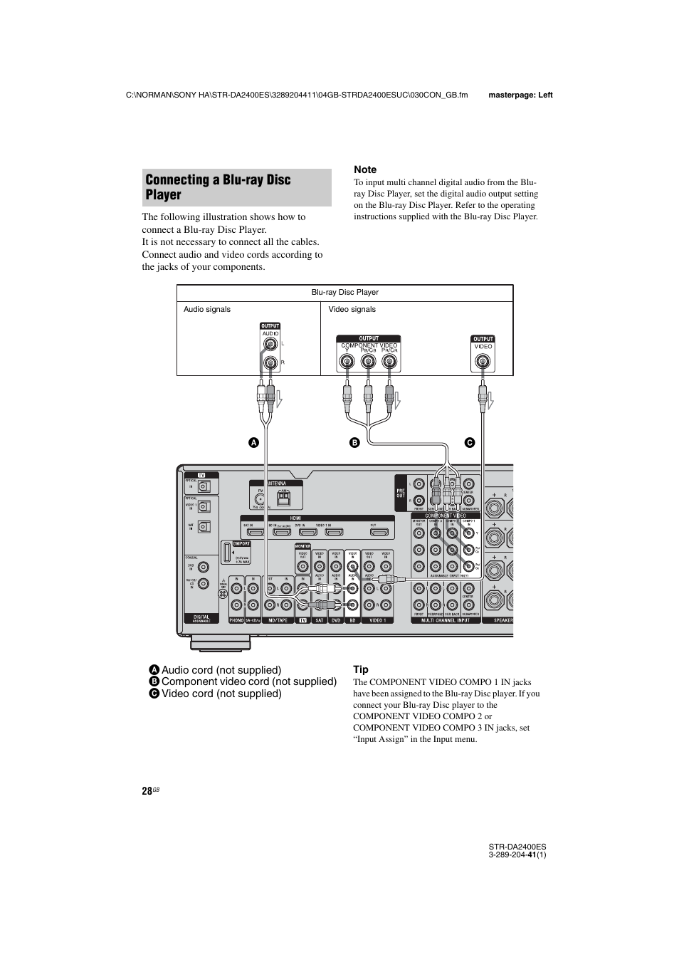 Connecting a blu-ray disc player | Sony 3-289-204-41(1) User Manual | Page 28 / 128