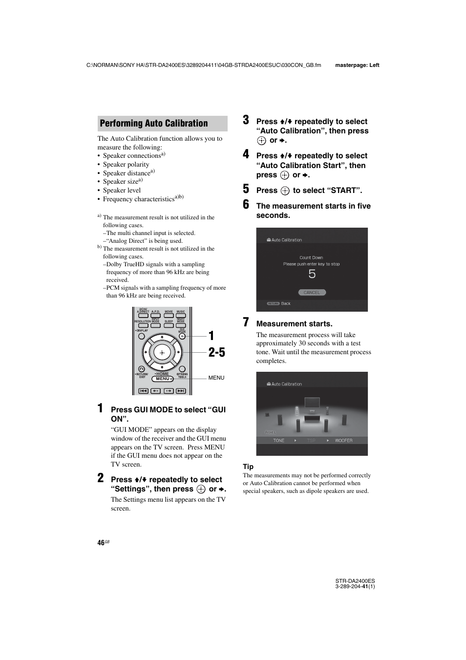 Performing auto calibration | Sony 3-289-204-41(1) User Manual | Page 46 / 128
