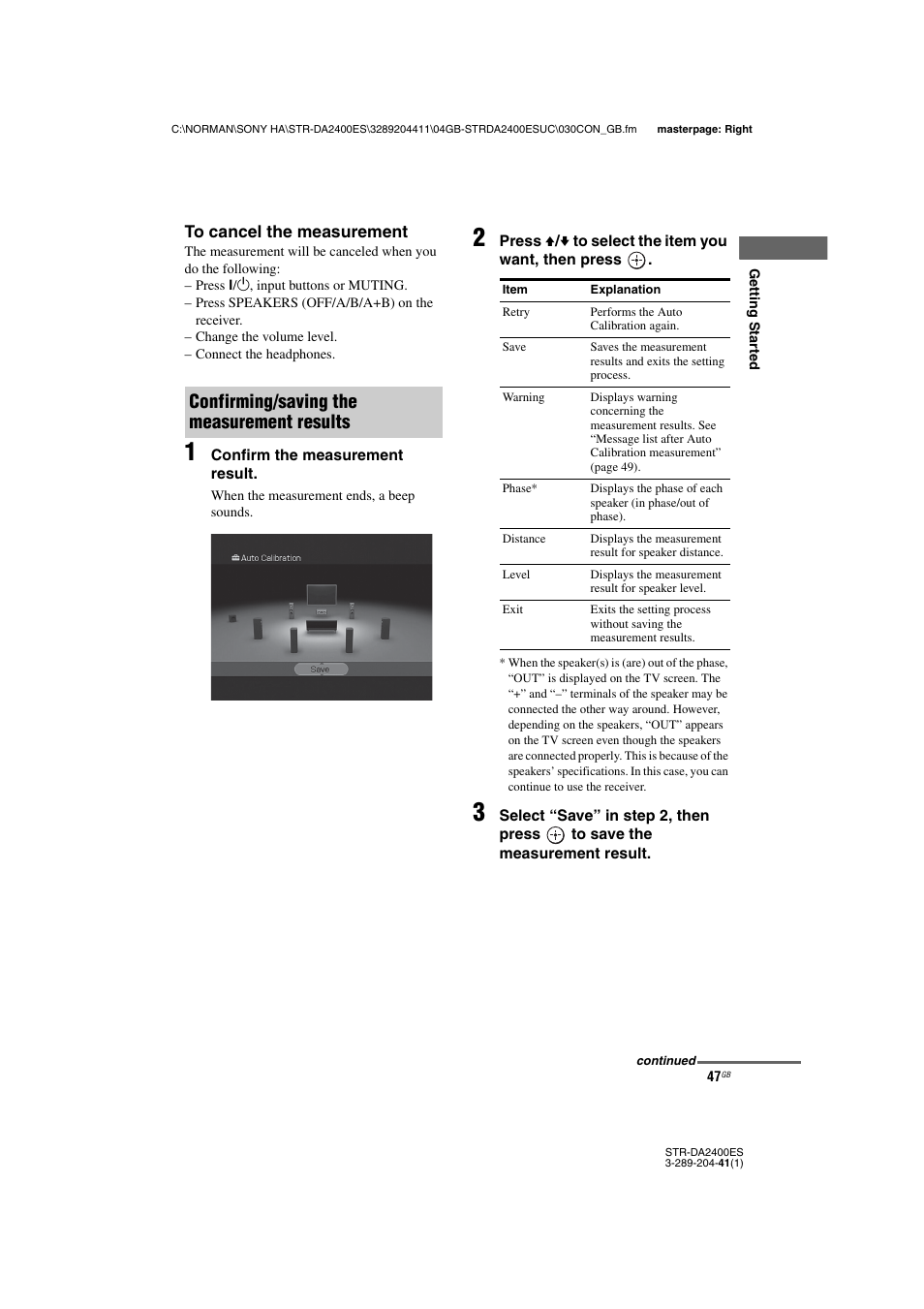 Confirming/saving the measurement results | Sony 3-289-204-41(1) User Manual | Page 47 / 128