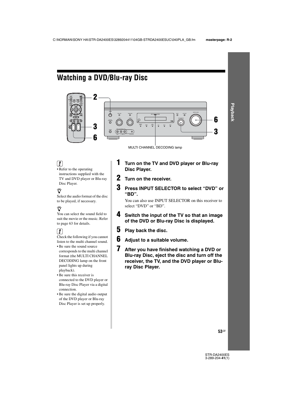 Watching a dvd/blu-ray disc | Sony 3-289-204-41(1) User Manual | Page 53 / 128