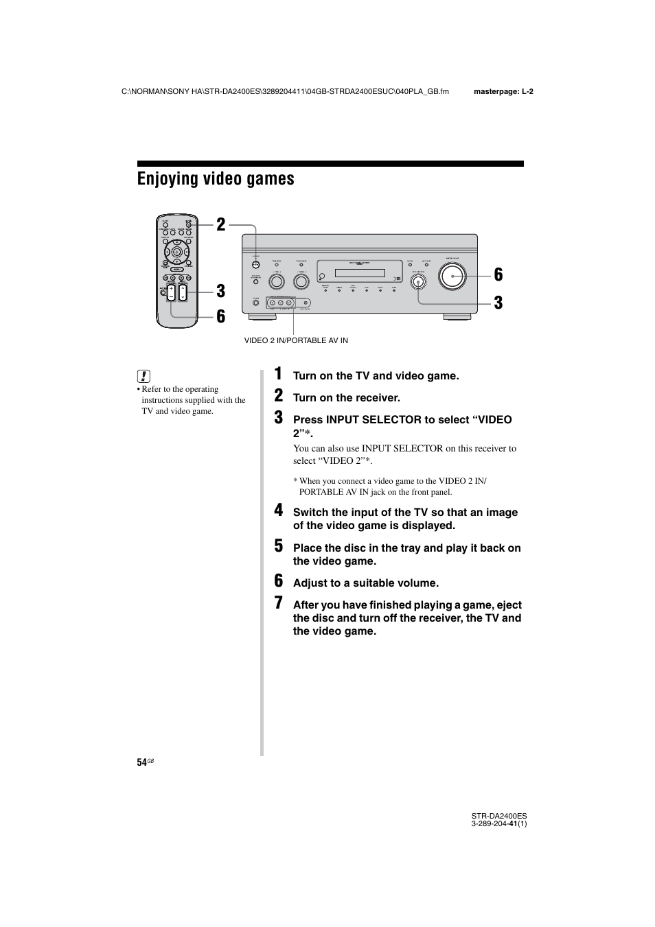 Enjoying video games | Sony 3-289-204-41(1) User Manual | Page 54 / 128