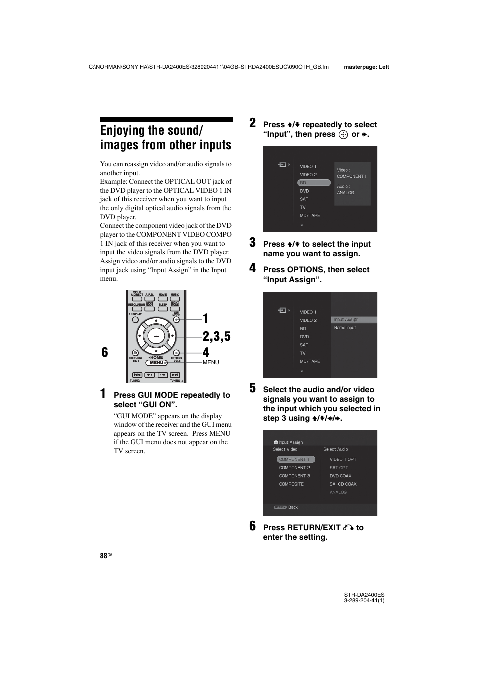 Enjoying the sound/ images from other inputs, Enjoying the sound/images from other, Inputs | Sony 3-289-204-41(1) User Manual | Page 88 / 128