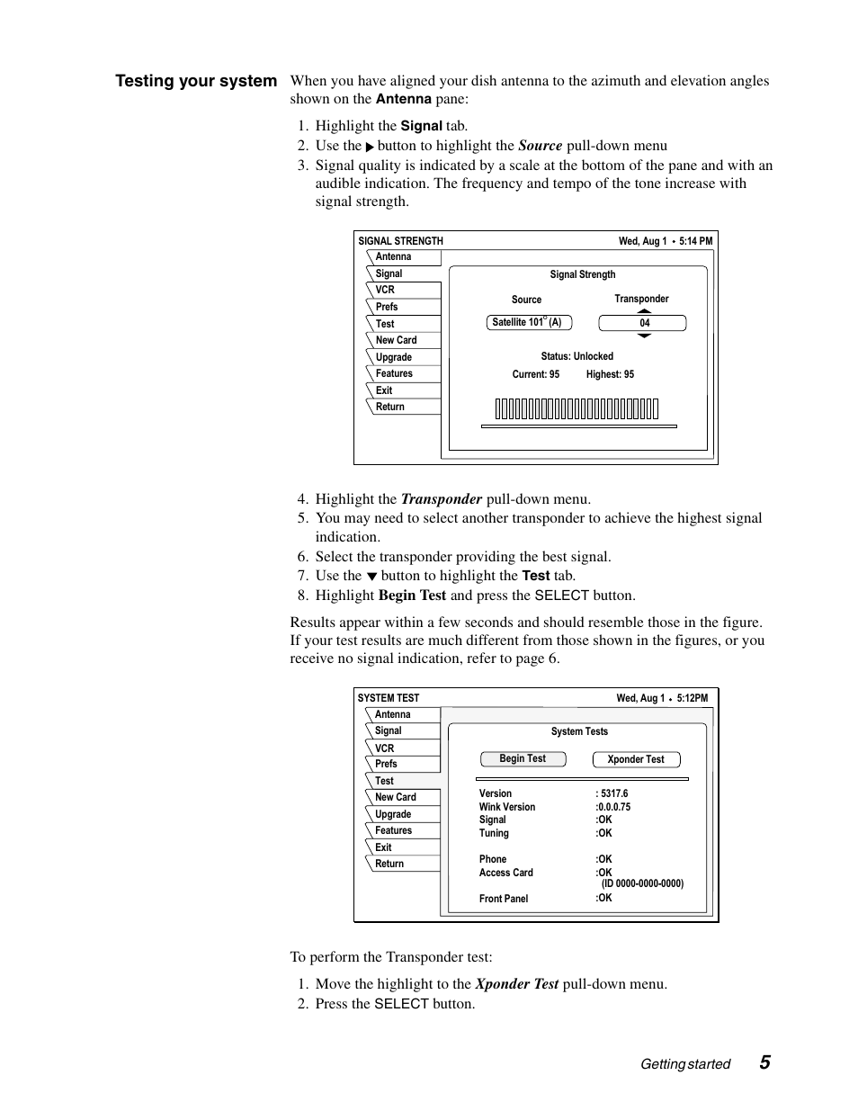 Testing your system | Sony SAT-A65 User Manual | Page 14 / 58