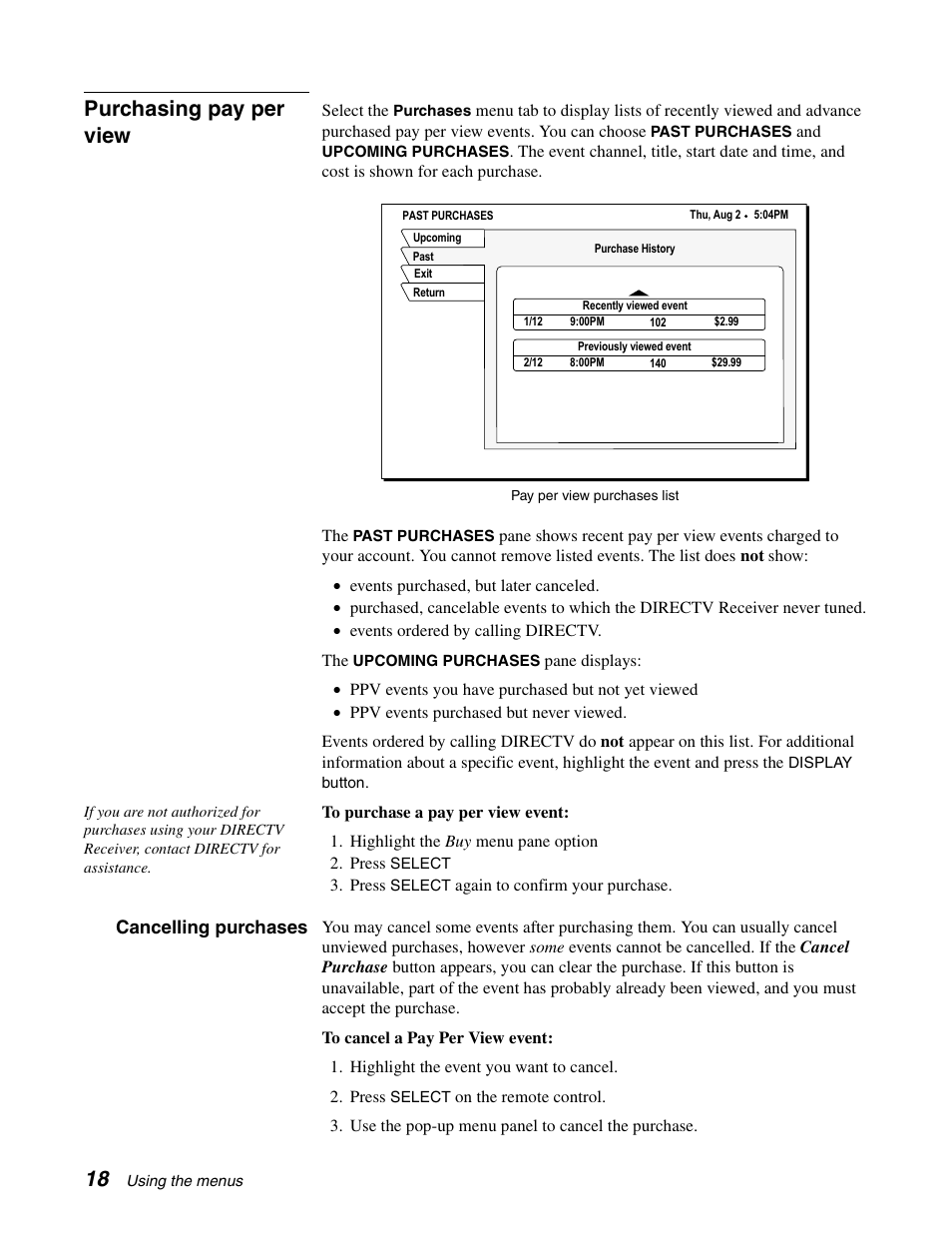 Purchasing pay per view | Sony SAT-A65 User Manual | Page 27 / 58
