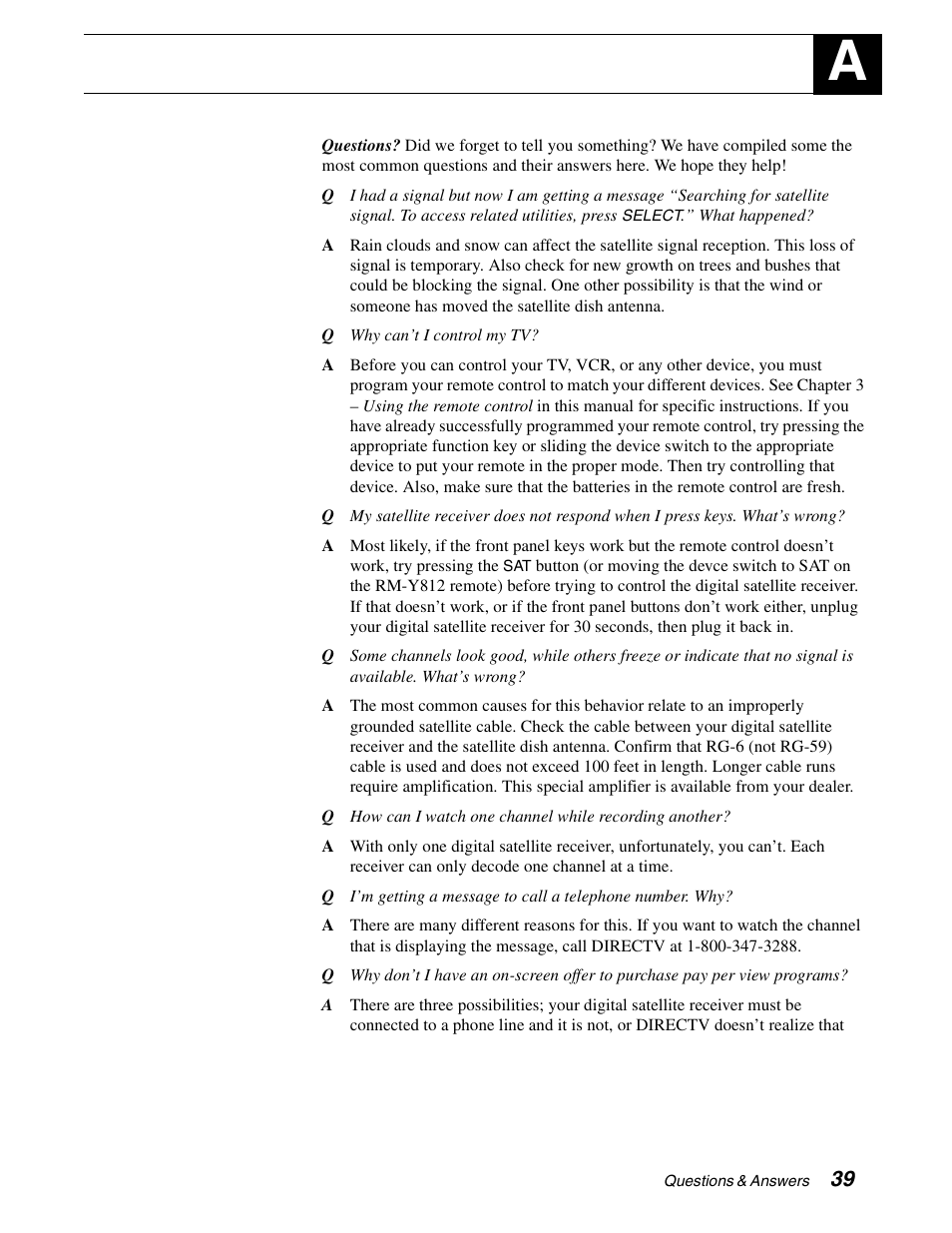 Questions & answers | Sony SAT-A65 User Manual | Page 48 / 58