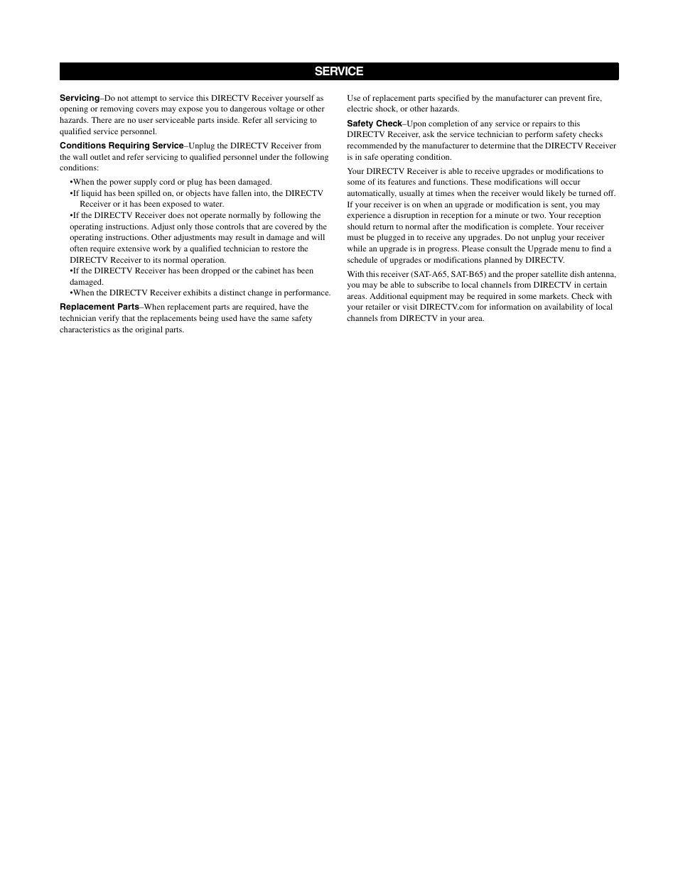 Service | Sony SAT-A65 User Manual | Page 5 / 58