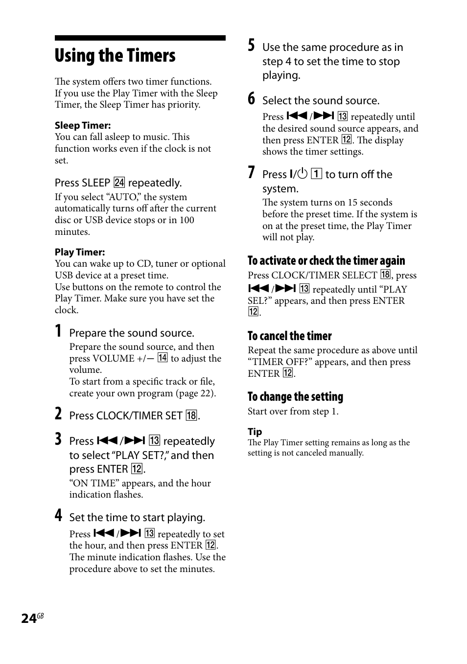Using the timers | Sony 3-293-639-11(1) User Manual | Page 24 / 36