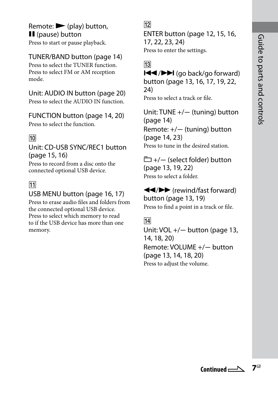 Guide t o par ts and c on tr ols | Sony 3-293-639-11(1) User Manual | Page 7 / 36