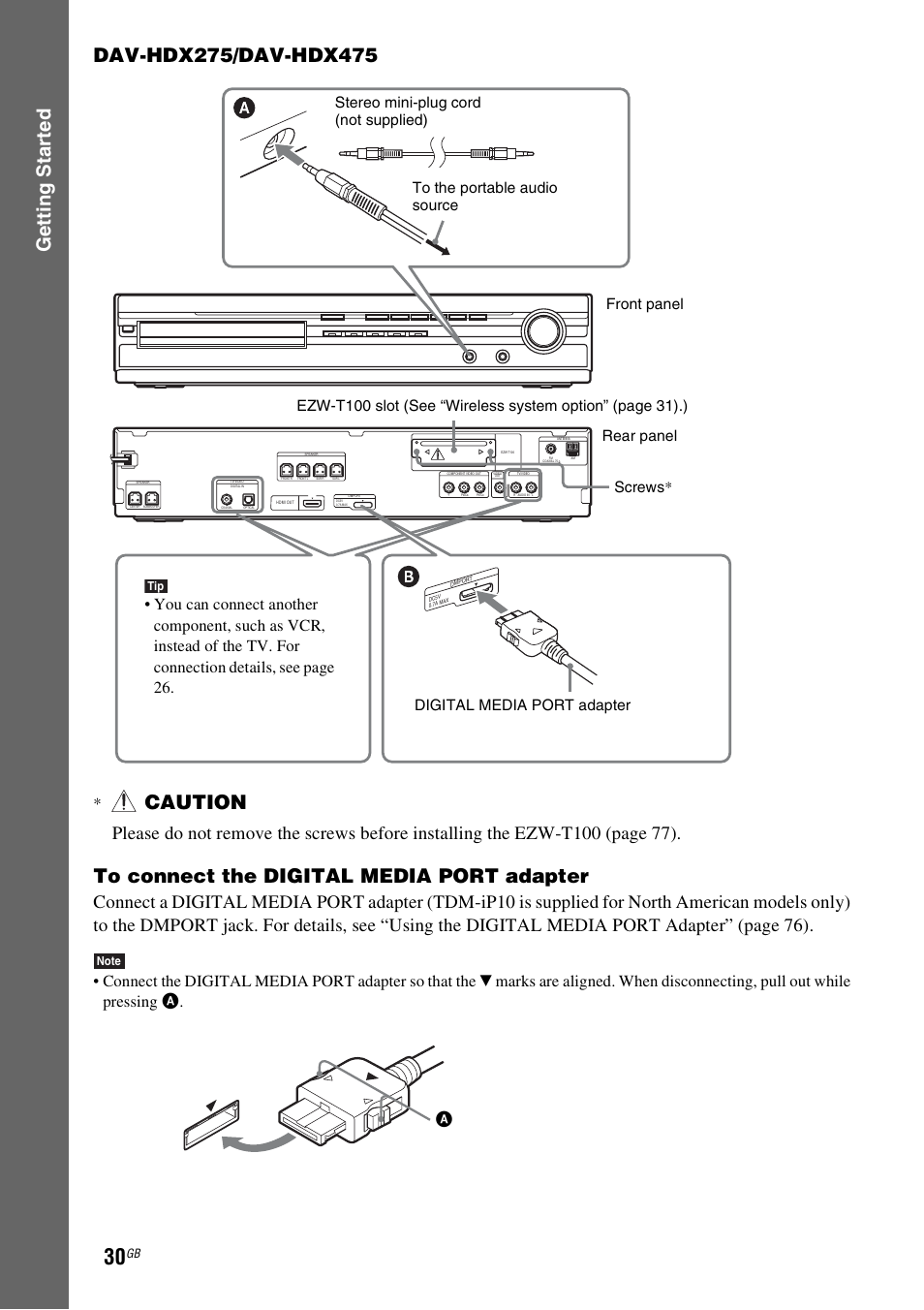 Caution | Sony DAV-HDX475 User Manual | Page 30 / 116