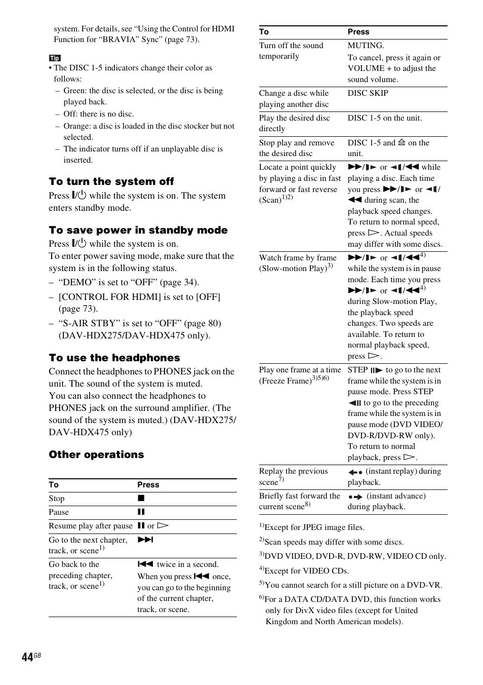 Other operations | Sony DAV-HDX475 User Manual | Page 44 / 116