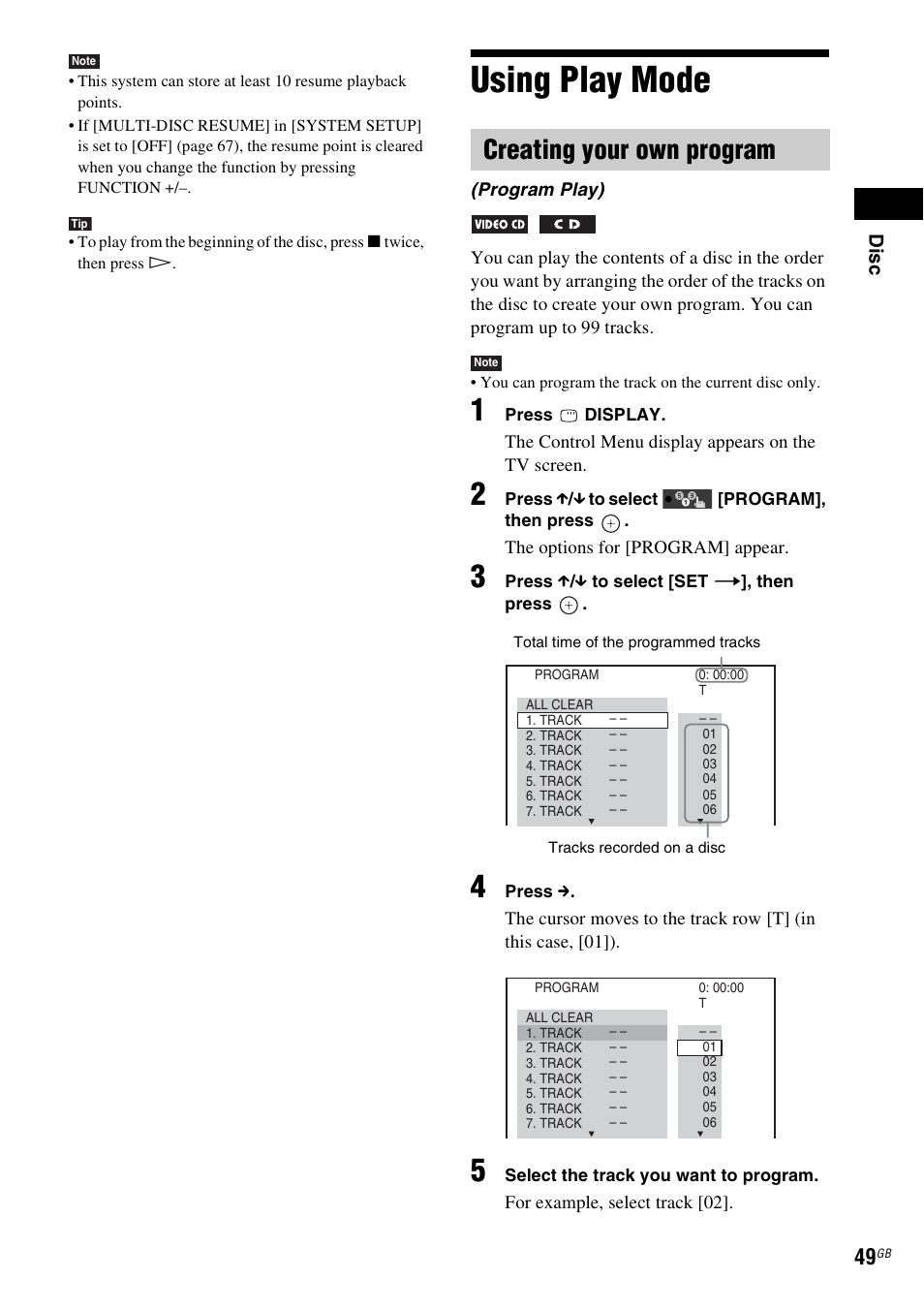 Using play mode, Creating your own program | Sony DAV-HDX475 User Manual | Page 49 / 116
