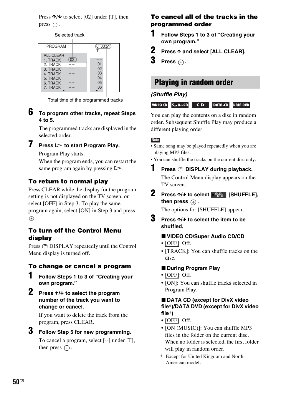 Playing in random order | Sony DAV-HDX475 User Manual | Page 50 / 116