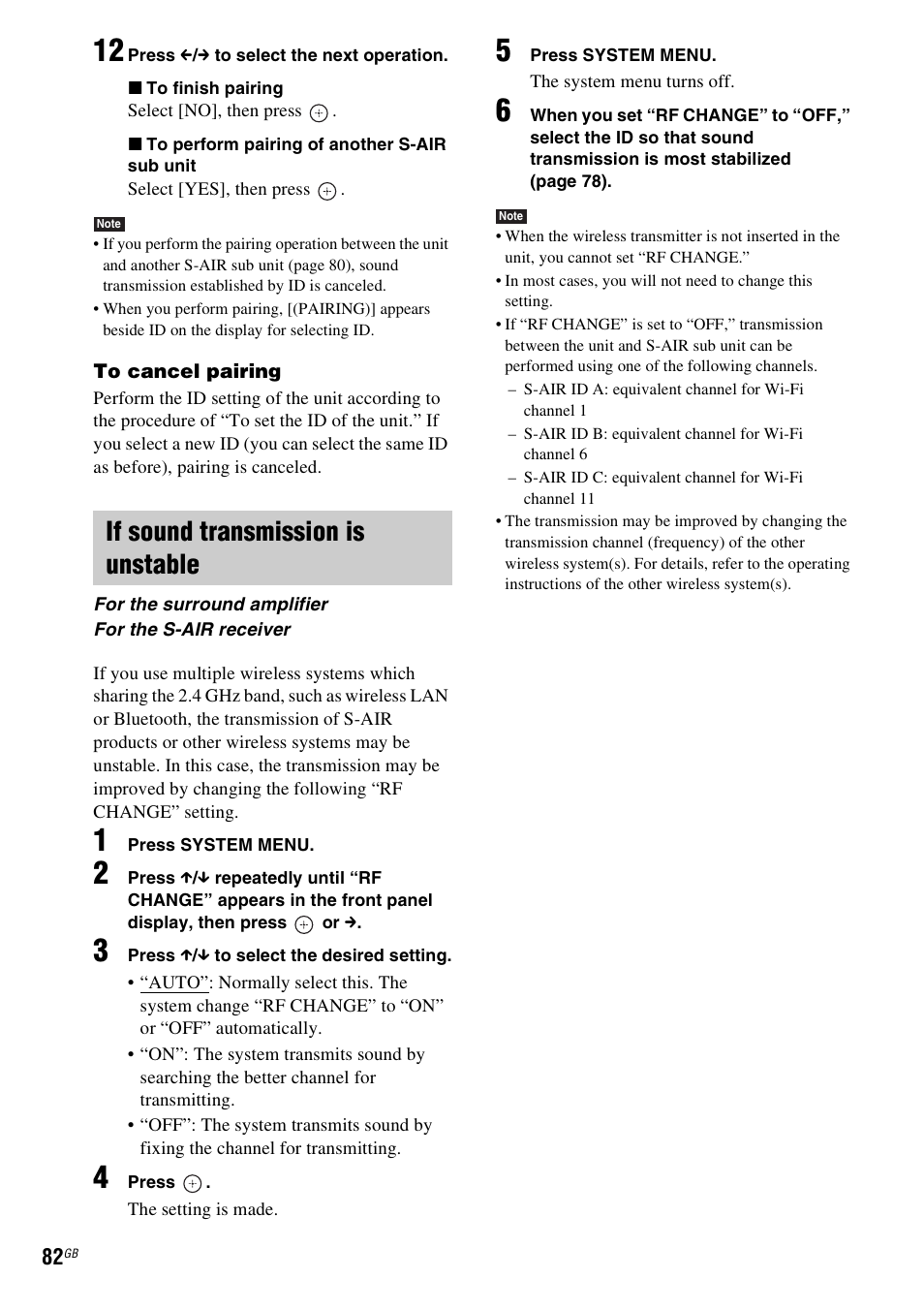 If sound transmission is unstable | Sony DAV-HDX475 User Manual | Page 82 / 116