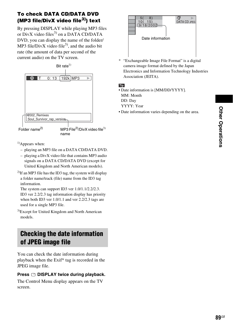 Checking the date information of jpeg image file, Text | Sony DAV-HDX475 User Manual | Page 89 / 116