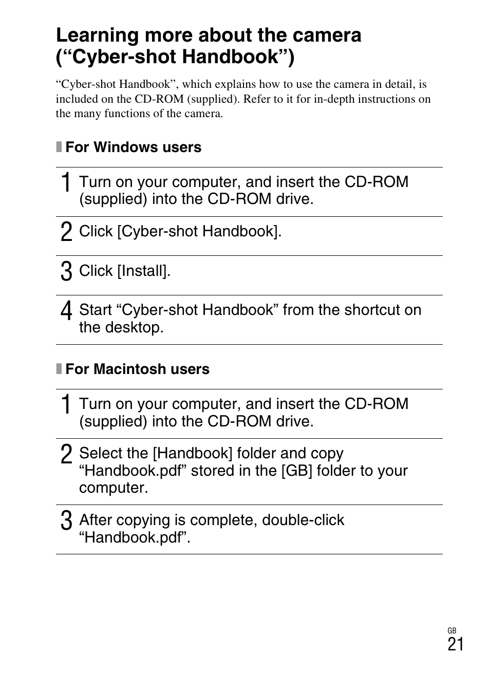 Sony Cyber-shot 4-166-513-13(1) User Manual | Page 21 / 32