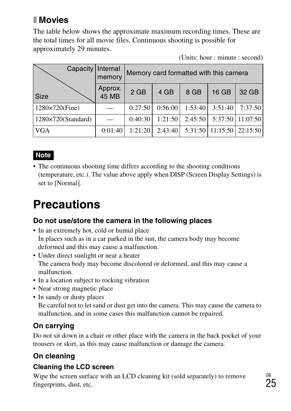 Precautions, Xmovies | Sony Cyber-shot 4-166-513-13(1) User Manual | Page 25 / 32