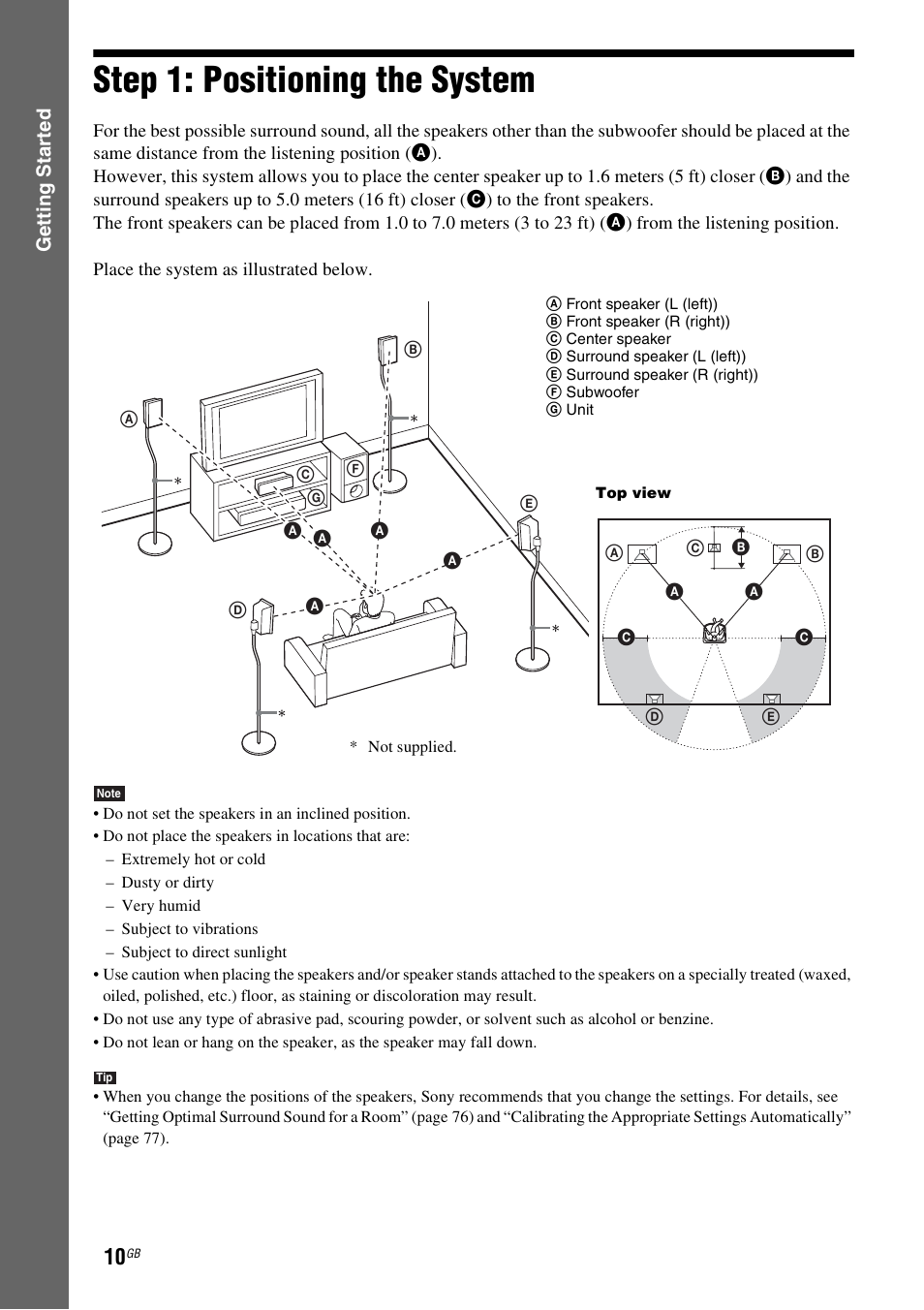 Step 1: positioning the system | Sony DAV-DZ360WA User Manual | Page 10 / 112