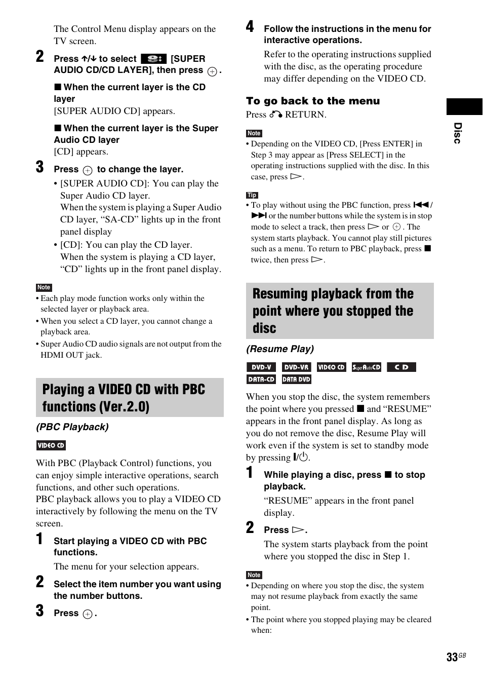 Playing a video cd with pbc functions (ver.2.0) | Sony DAV-DZ360WA User Manual | Page 33 / 112