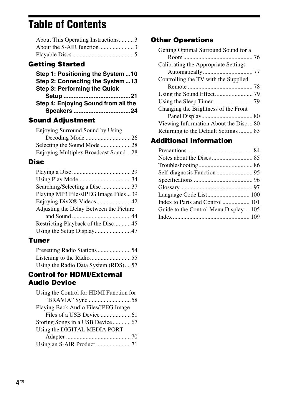 Sony DAV-DZ360WA User Manual | Page 4 / 112