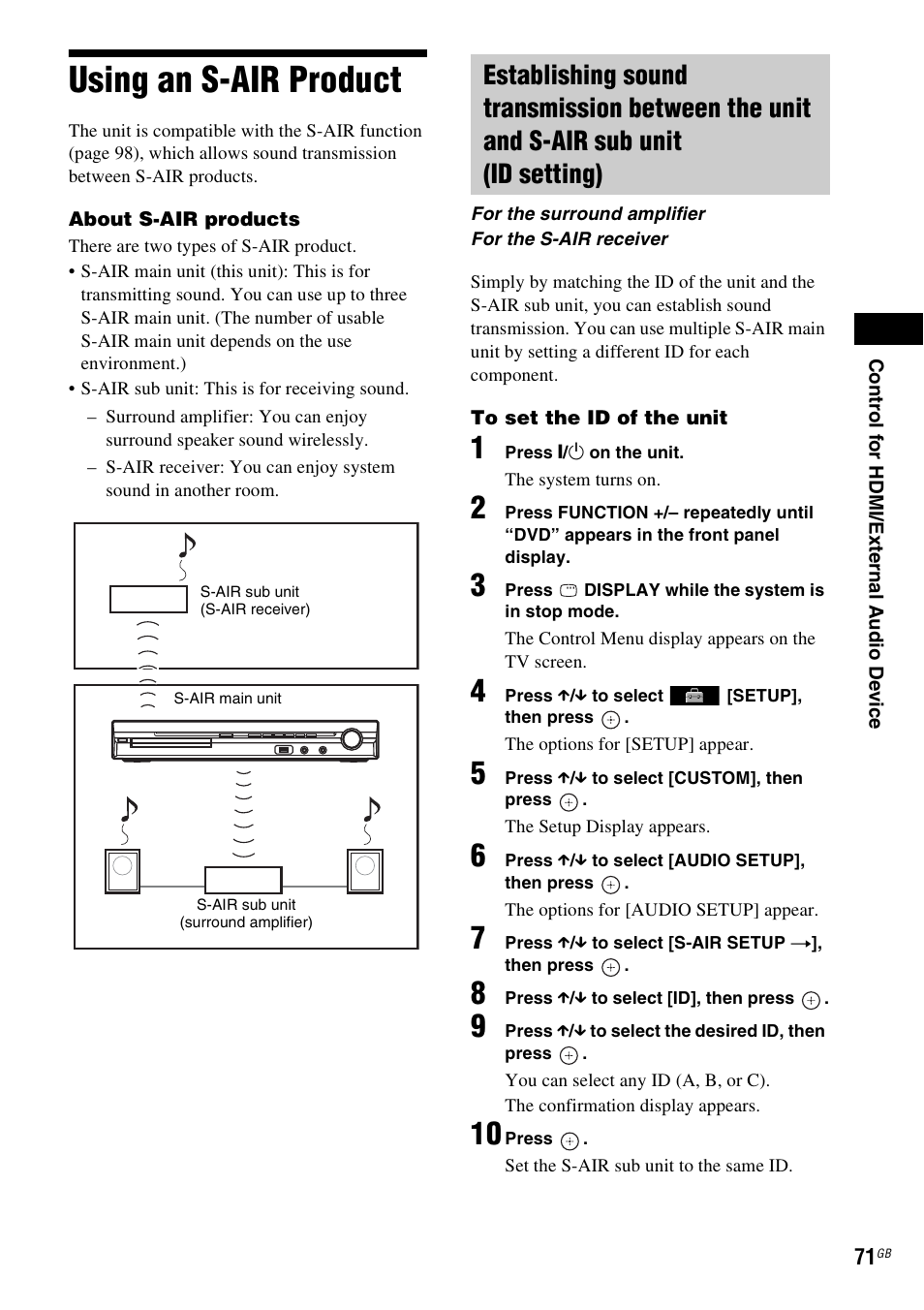 Using an s-air product | Sony DAV-DZ360WA User Manual | Page 71 / 112