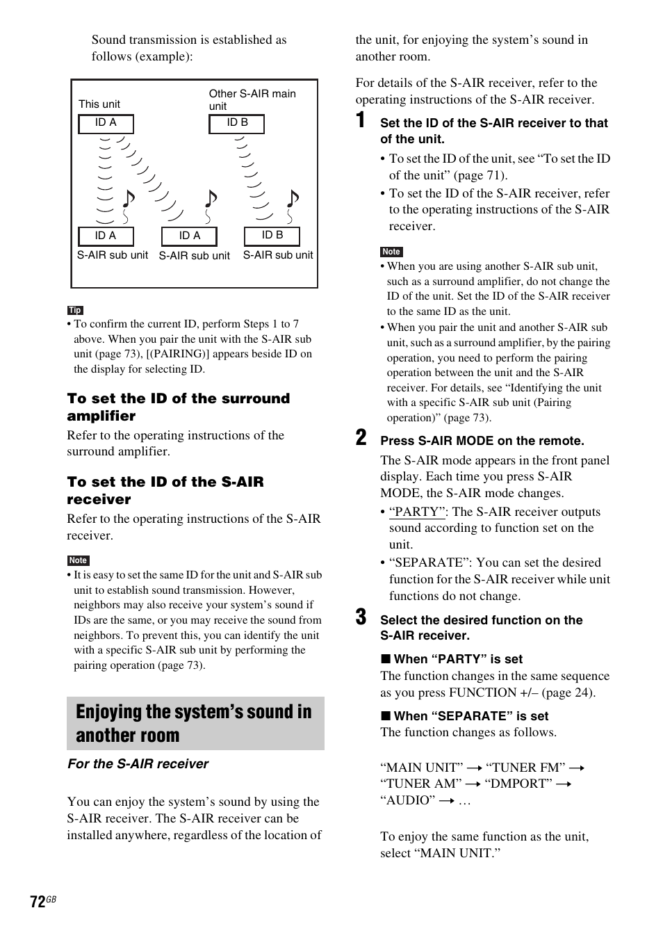 Enjoying the system’s sound in another room | Sony DAV-DZ360WA User Manual | Page 72 / 112