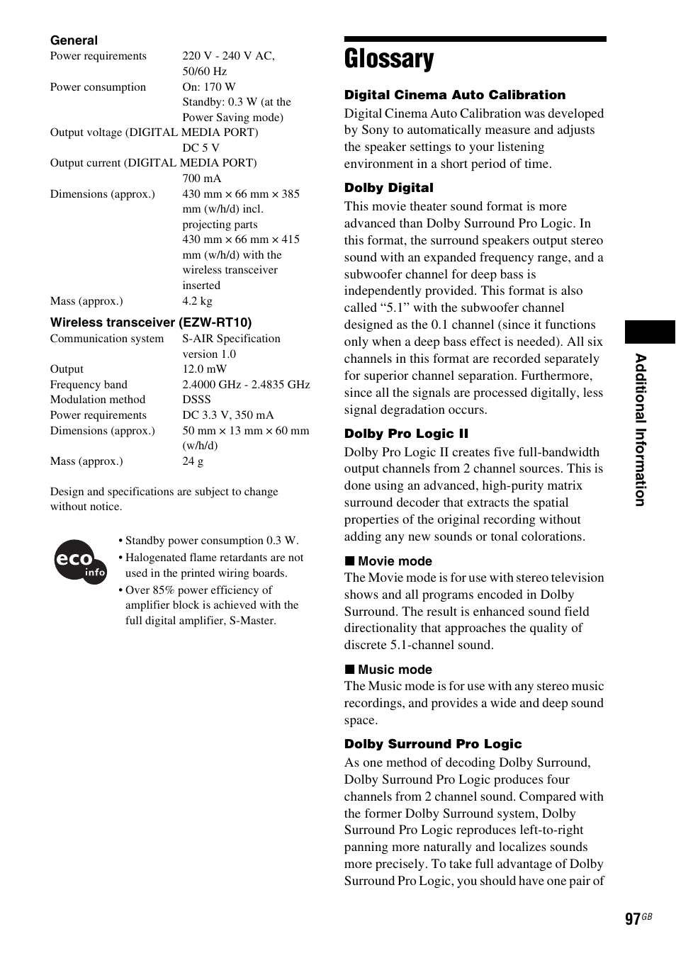 Glossary | Sony DAV-DZ360WA User Manual | Page 97 / 112