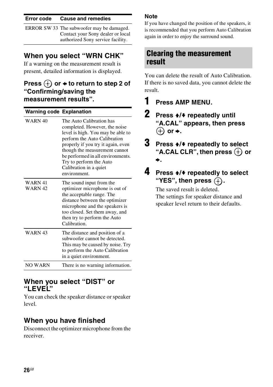 Clearing the measurement result | Sony 4-130-031-11(3) User Manual | Page 26 / 72