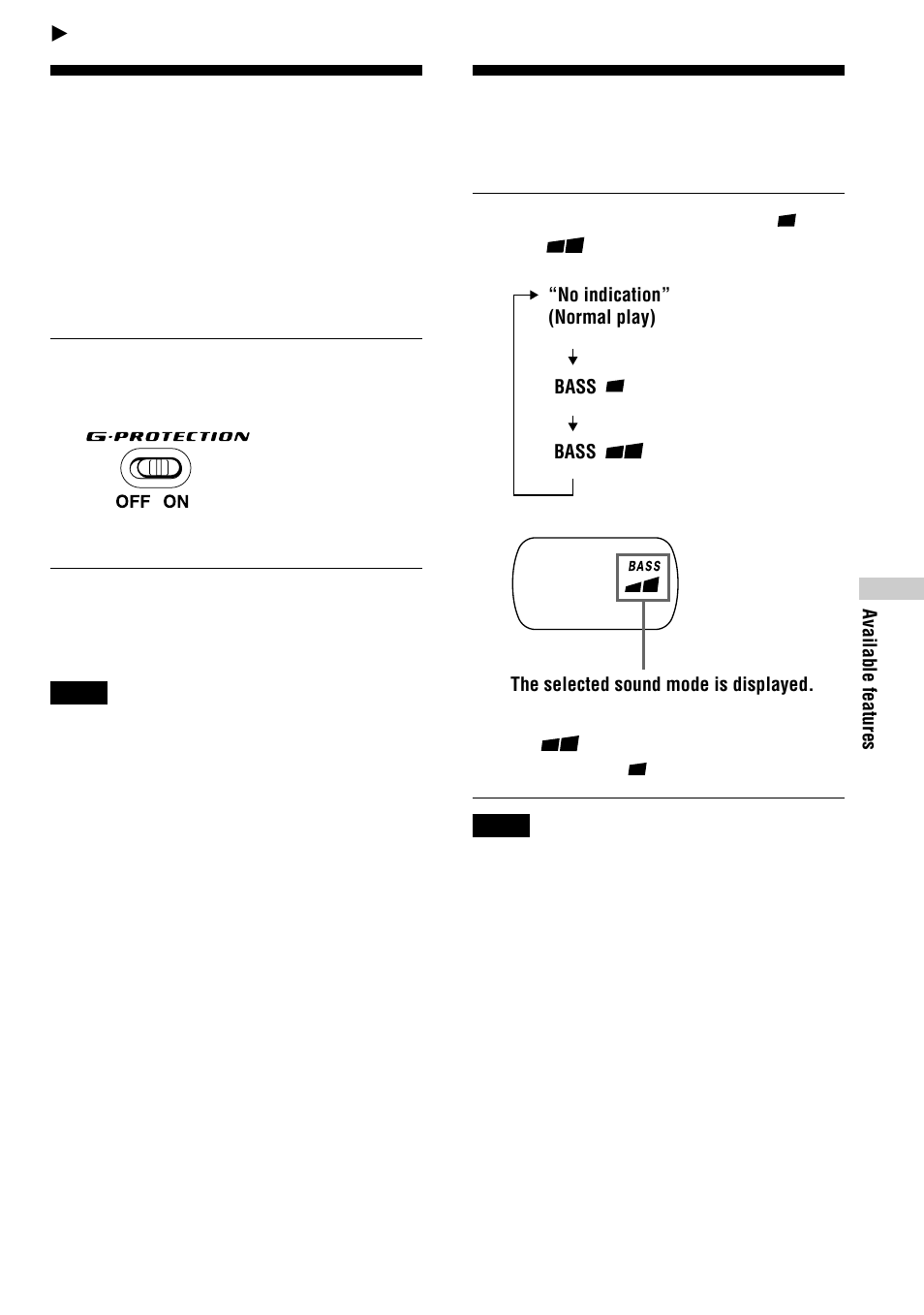 Available features, G-protection function, Emphasizing the bass sound (sound) | 17 emphasizing the bass sound | Sony D-FJ75TR User Manual | Page 17 / 32