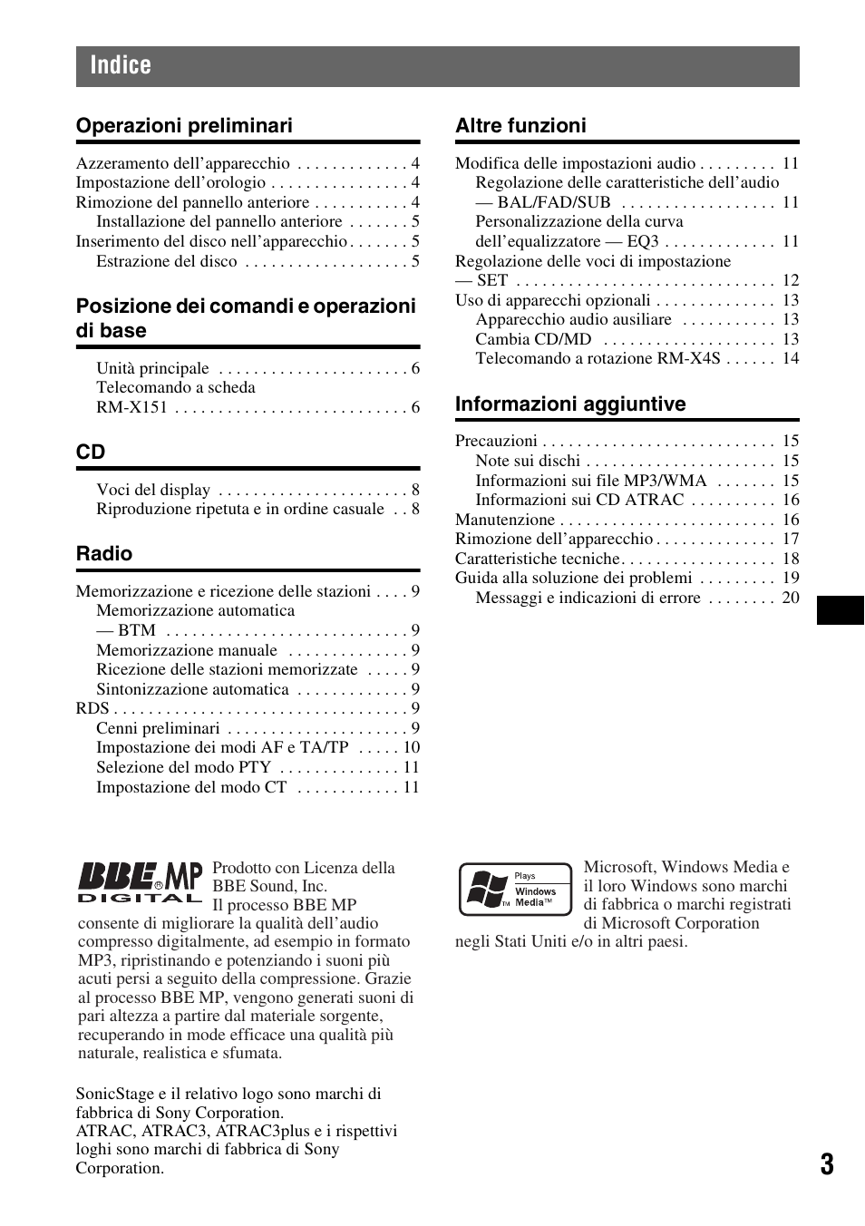 Indice | Sony CDX-GT300S User Manual | Page 61 / 100